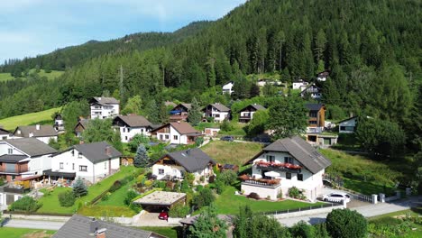 Aerial-view-of-Steinhaus-Am-Semmering-in-Semmering,-Austria-close-to-Stuhleck,-Steiermark-during-the-summer-with-a-drone-in-4K