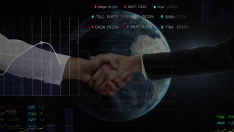 animación del escaneo del alcance sobre el apretón de manos del hombre de negocios
