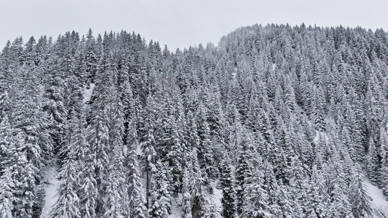 Aerial drone view of the mountains in Corvara, South Tyrol, Dolomites, in northern Italy
