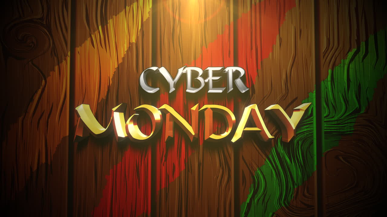 texto de dibujos animados del lunes cibernético en madera con bosque 1