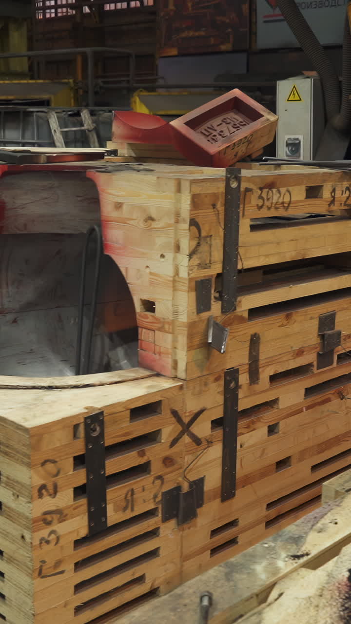 Industrial Manufacturing Process with Large Molds and Machinery