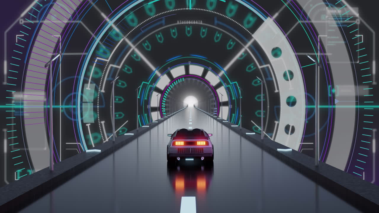 비디오 자동차 운전을 통해 바이너리 코딩을 가진 디지털 인터페이스의 애니메이션