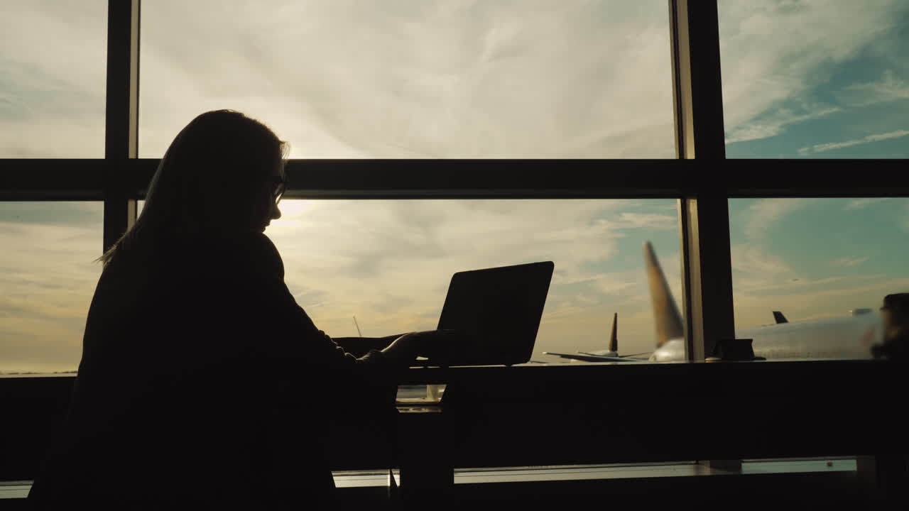 Businesswoman Working In Airport Terminal
