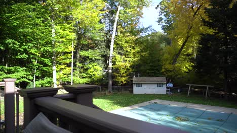 view over a backyard from the deck of the house