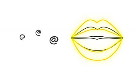 digital animation of neon yellow lips and multiple at the rate symbols against white background