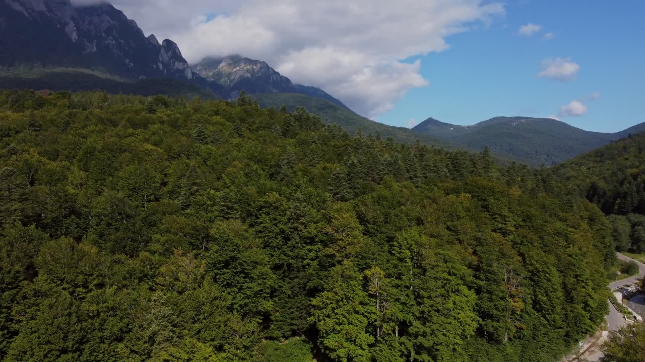 montañas carpatas rumanas rodeadas de un bosque masivo, pueblo turístico cerca de las estribaciones