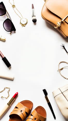 aesthetic flat lay of women's fashion and beauty essentials