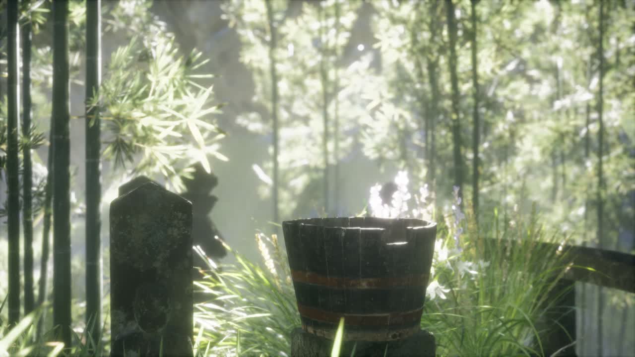 일본 대나무 숲 과 녹색 초원 잔디 와 자연 빛