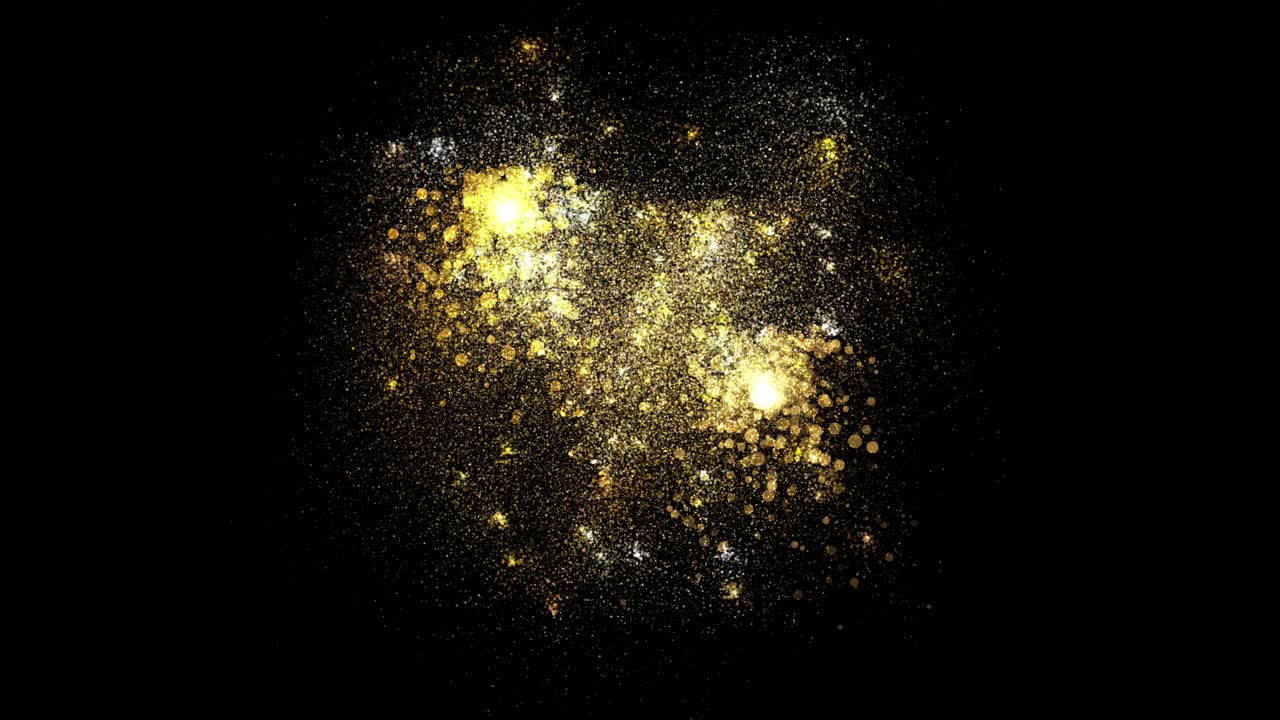 Golden glitter background in slow motion transition gold particles flying wind black background gold