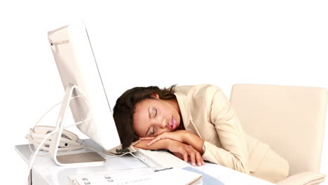 businesswoman sleeping on her desk