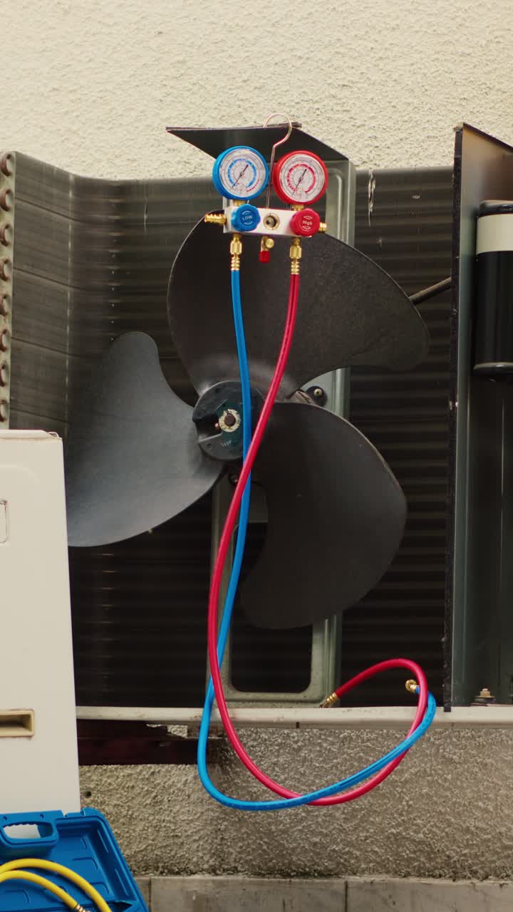Vertical video Damaged external air cooling unit