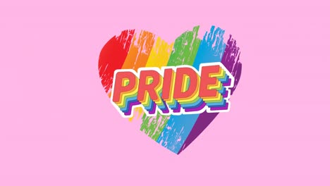animación del texto del orgullo y el corazón del arco iris sobre fondo rosa