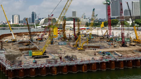 timelapse of a large construction project in marina bay, singapore
