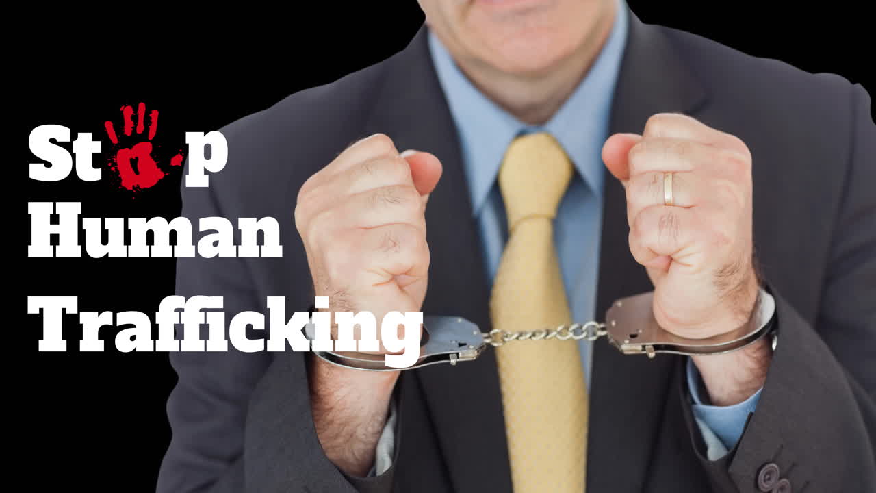 손 ⁇ 을  ⁇ 은 백인 남성에 대한 인신매매 중단 텍스트의 애니메이션