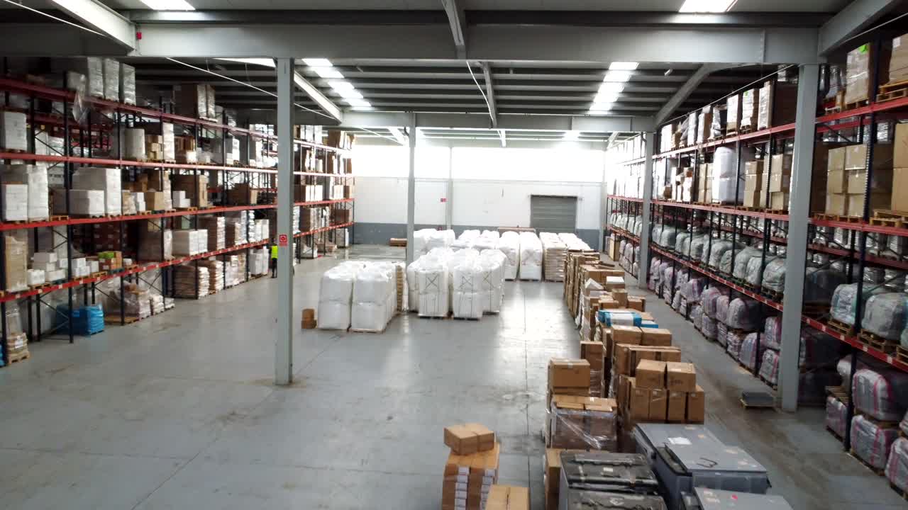 Warehouse interior with shelves and inventory