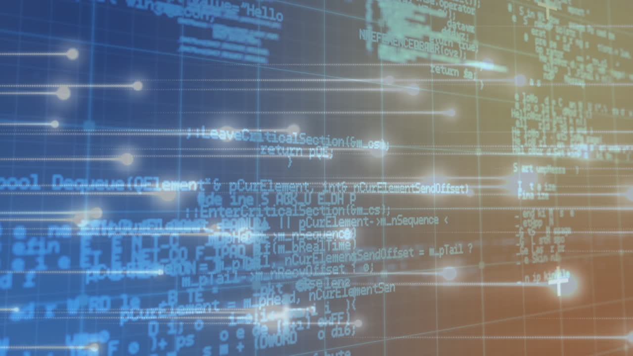 파란색과 오렌지색 배경 위의 데이터 처리 애니메이션