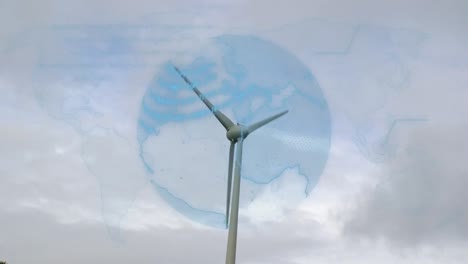 animation of globe and data processing over wind turbine