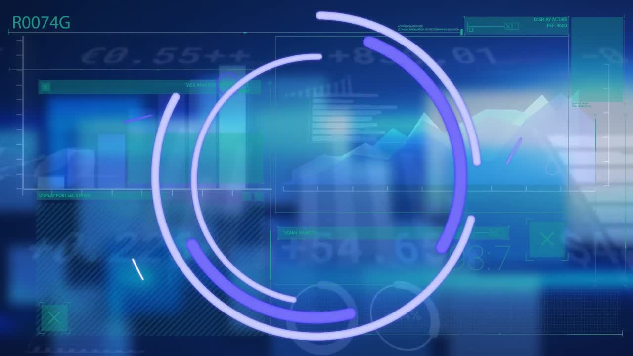 Animation of scope scanning and data processing over screens