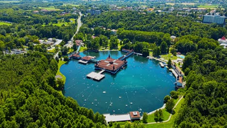 aerial 4k drone footage of thermal lake of hévíz in hungary