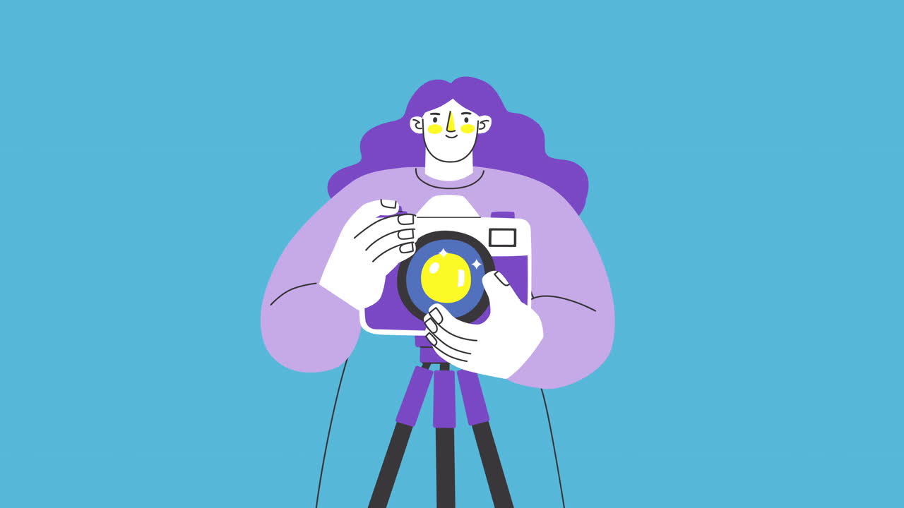 2d 여성 사진작가, 사진을 찍는 애니메이션