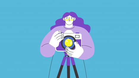 fotógrafa en 2d tomando imágenes de animación