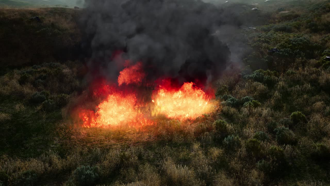 fuego rojo en la hierba seca