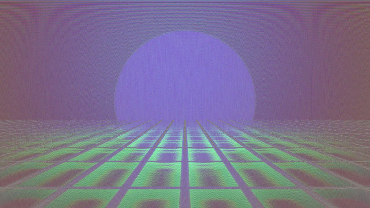 Griglia Neon Vaporwave con rumore digitale ed effetto glitch