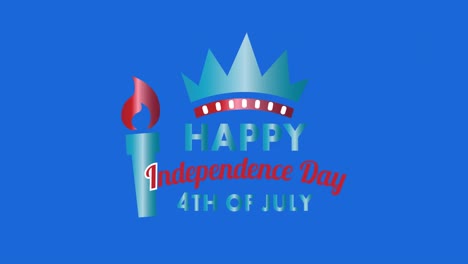 animation of american flag statue of liberty and 4th of july text on blue circle and white