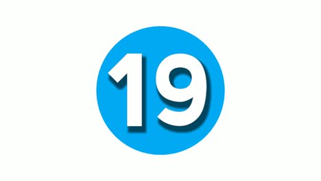 number 19 nineteen sign symbol animation motion graphics on blue circle white background,cartoon video number for video elements