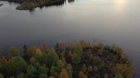 Toma-Aérea-De-Drones-Del-Lago-Y-El-Bosque-Cerca-Del-Atardecer-En-Islandia