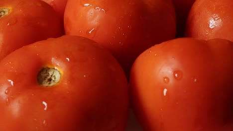 close up of ripe wet tomatoes rotating. static