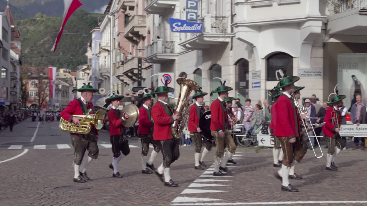 Traditional Marching Band Parade in European Town