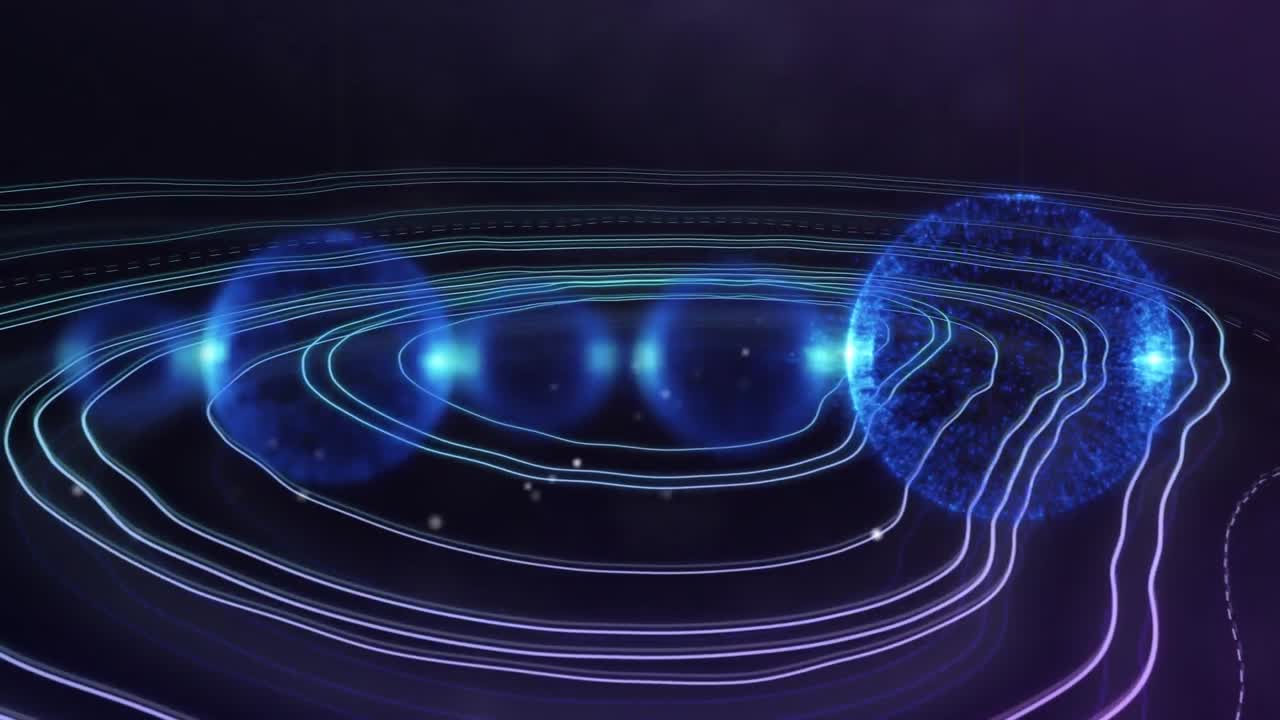 Animation of blue balls over lines on purple background