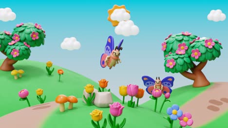 jardín de mariposas de dibujos animados