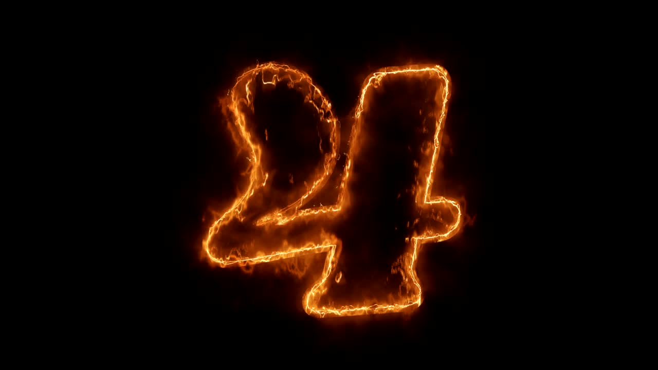 número 4 palabra animada caliente quema ciclo de llama de fuego realista.