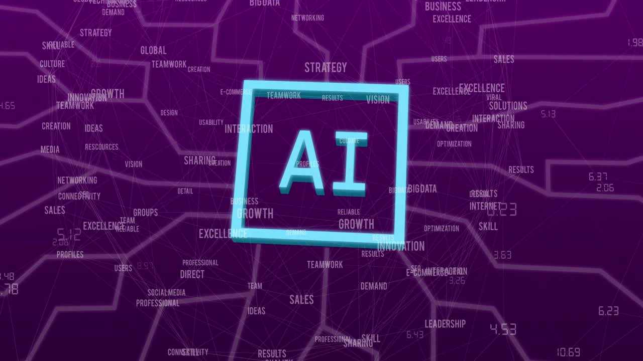 Animation of ai data processing with icons and network of connections