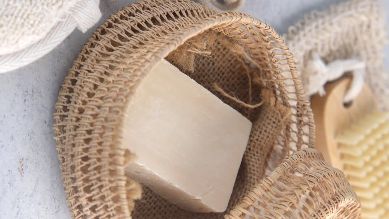 Natural Soap in Wicker Basket with Spa Accessories