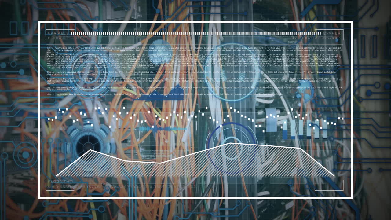 animación del procesamiento de datos a través de cables en la sala del servidor