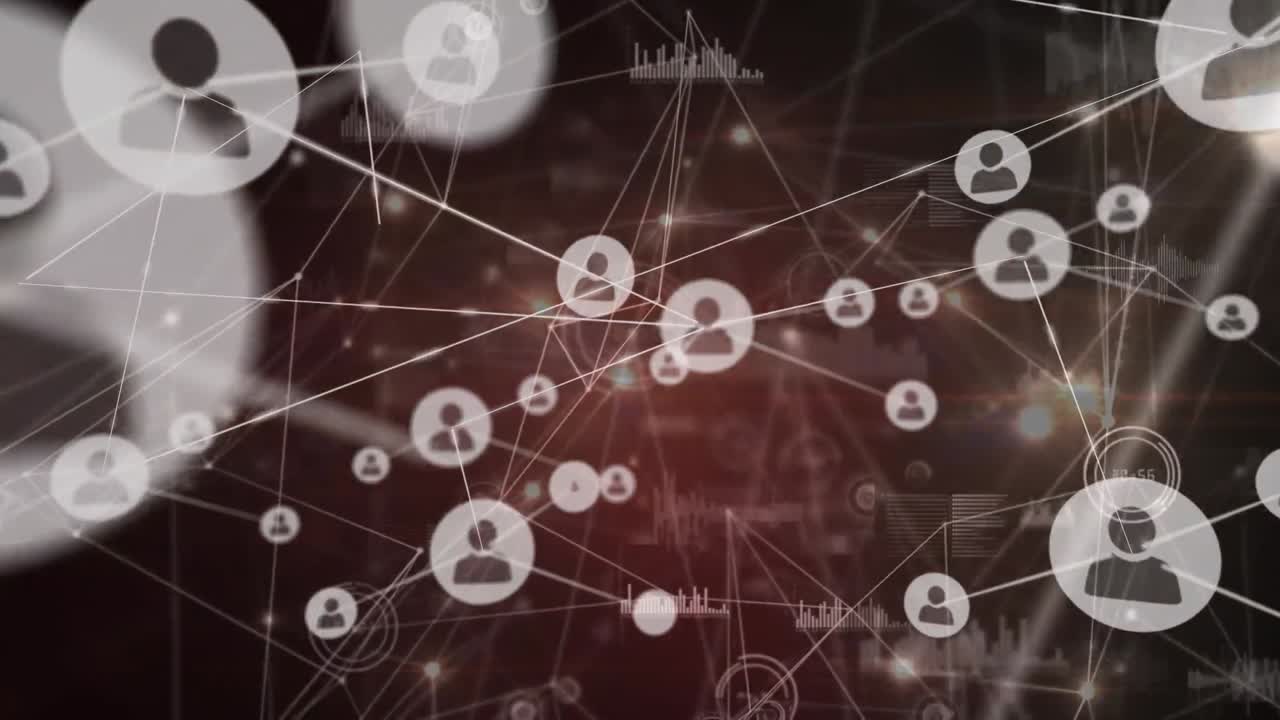 검은색과 갈색 배경에 아이콘으로 연결 네트워크의 애니메이션