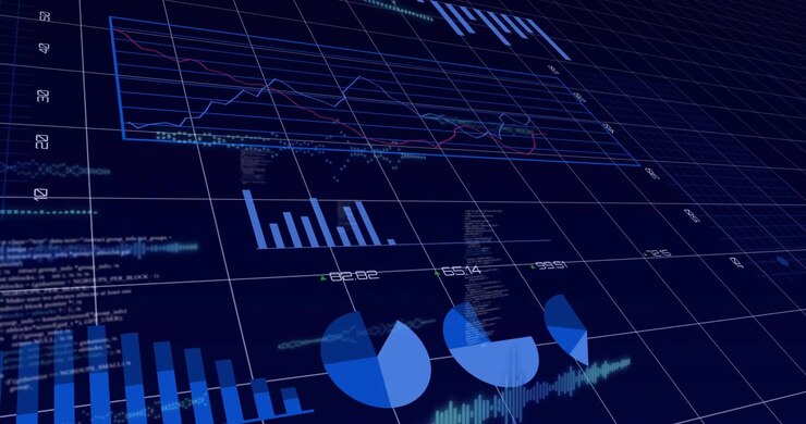 Visualizzazione di dati finanziari digitali con grafici e diagrammi animati