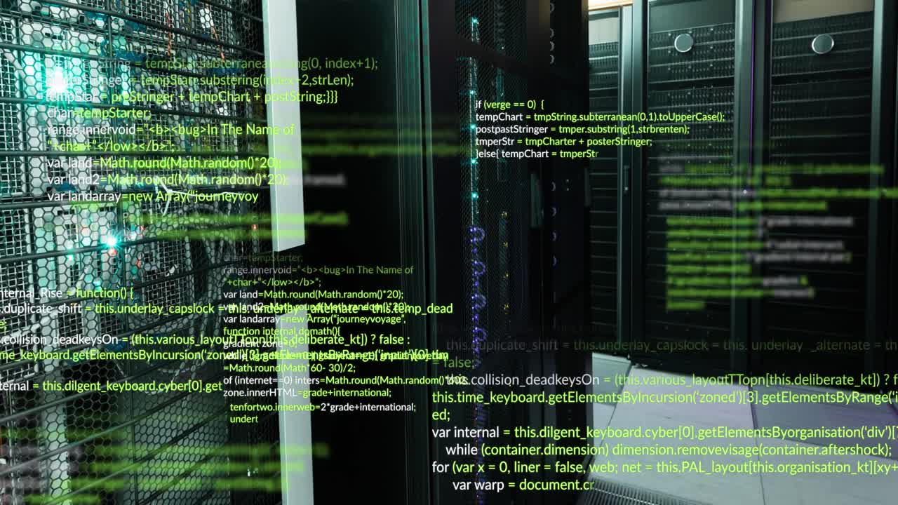 animação do processamento de dados contra uma sala de servidor de computador vazia