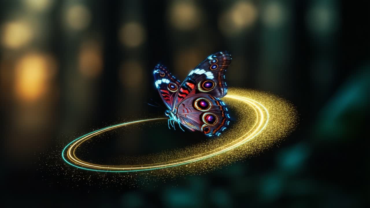 A Stunning Butterfly in Motion Encircled by a Magical Glow, Captured in Two Frames Highlighting Its Vibrant Colors and Enchanting Presence in a Dreamlike Setting