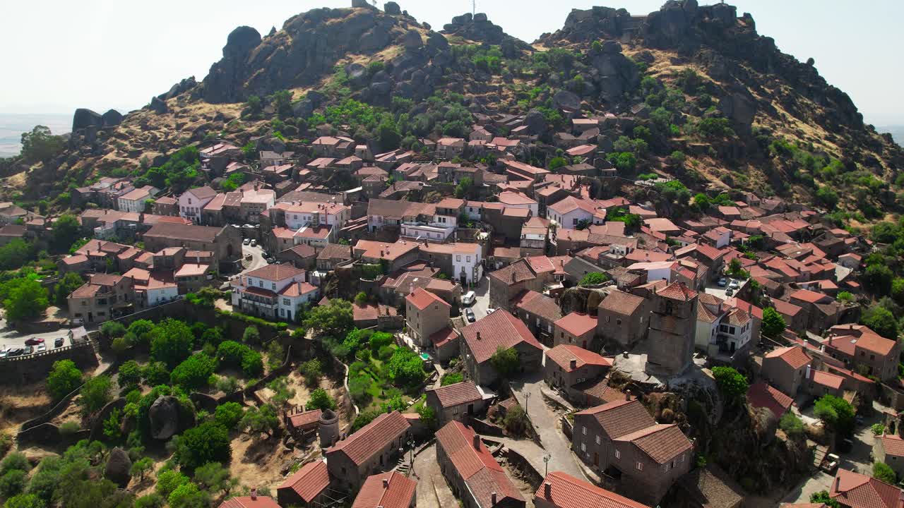 Drone shot Village of Monsanto in Portugal