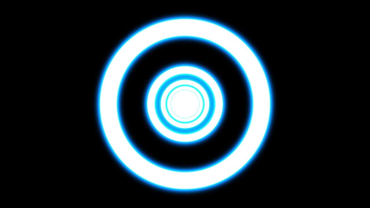 línea de círculo azul abstracto de neón con fondo negro, vista frontal del túnel, rayos ultravioleta, líneas brillantes, realidad virtual. animación de bucle sin costuras