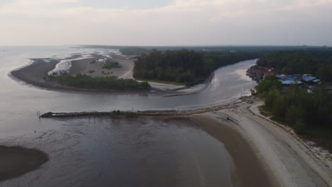 aerial drone view of the waters in bagan lalang in the morning, selangor