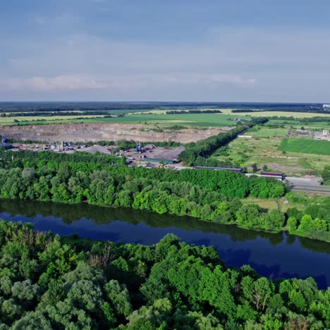 the aerial view of huge granite quarry mine