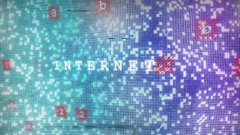 internet text over digital data and binary code animation