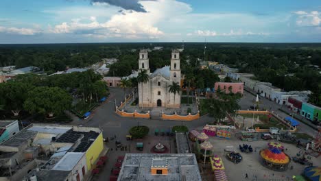 Drone-Shot-Of-Pueblo-Magico-De-Espita-Yucatan-Mexico-Main-Plaza