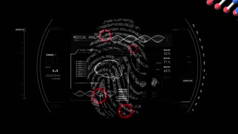 Animation-Der-Datenverarbeitung-Und-Fingerabdruck-Auf-Schwarzem-Hintergrund