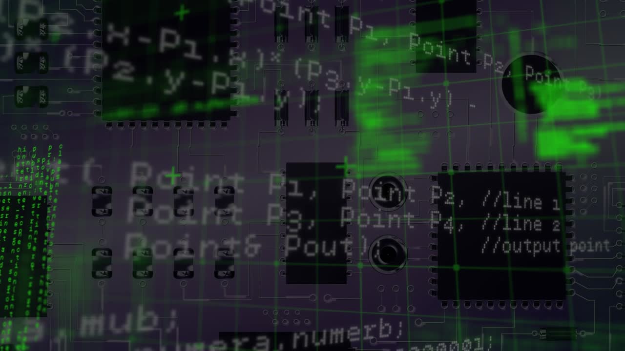 Animation of data processing over close up of motherboard